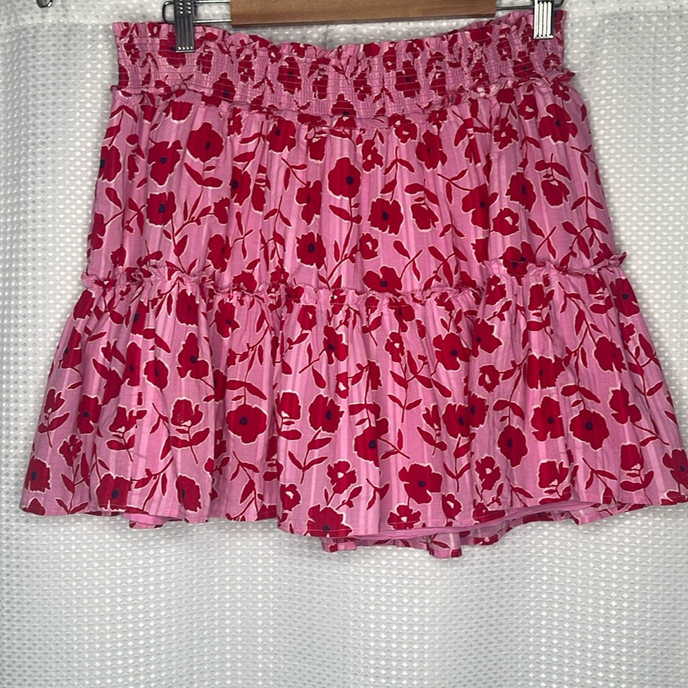 Vineyard Vines Rock Rose Smocked Skirt Ruffle Lined Pink & Red Sz XL